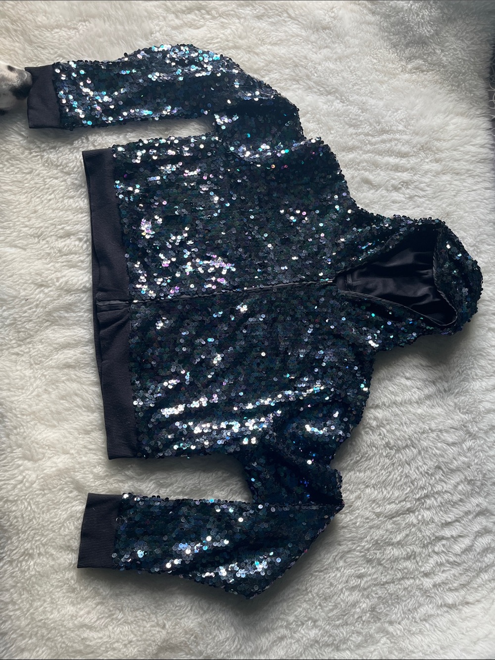 Iridescent Sequin Bomber Jacket - Black/Blue/green/purple Junior XL
